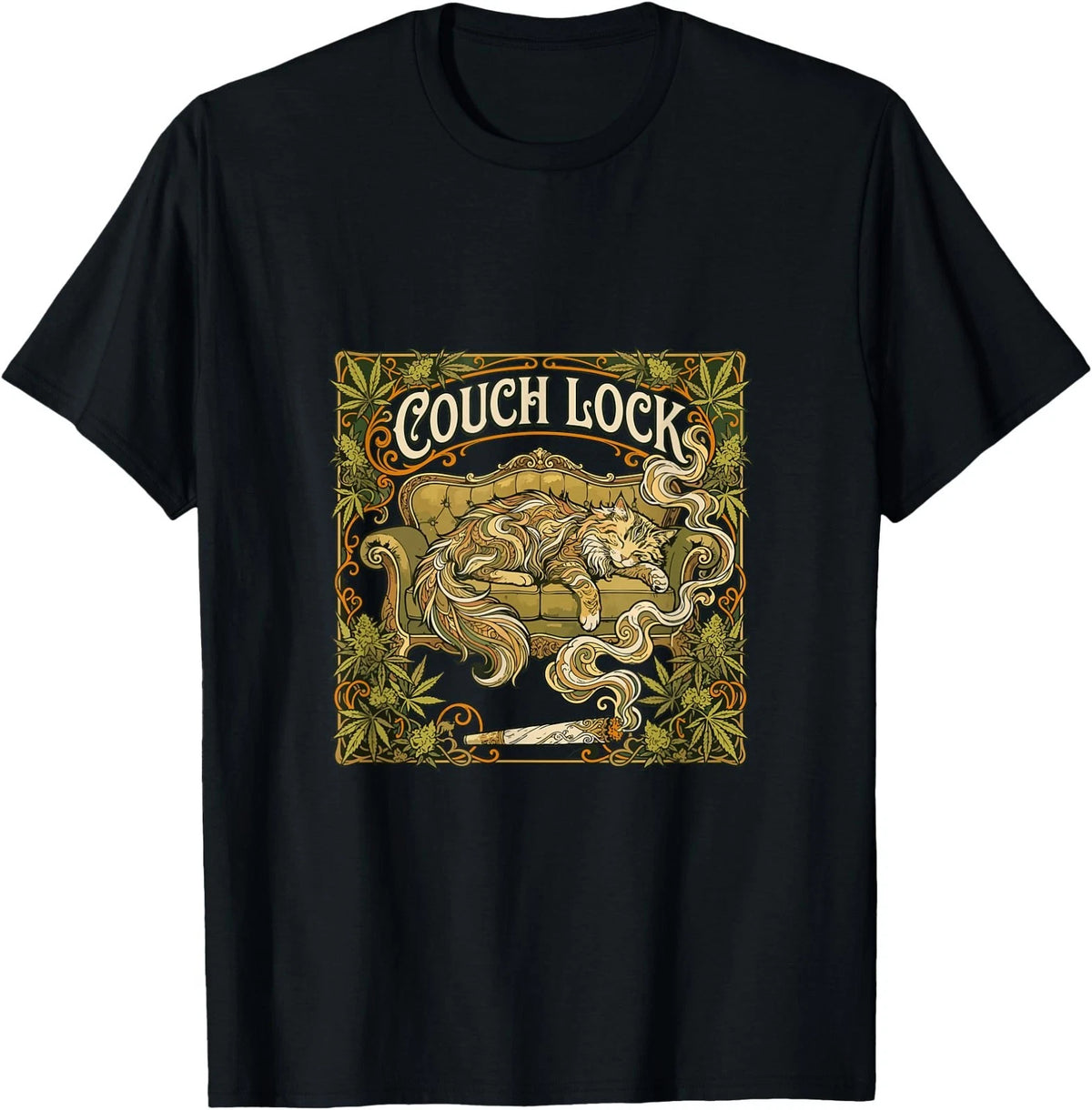 Couch Lock Cat Art Nouveau Stoner Aesthetic Tee T-Shirt