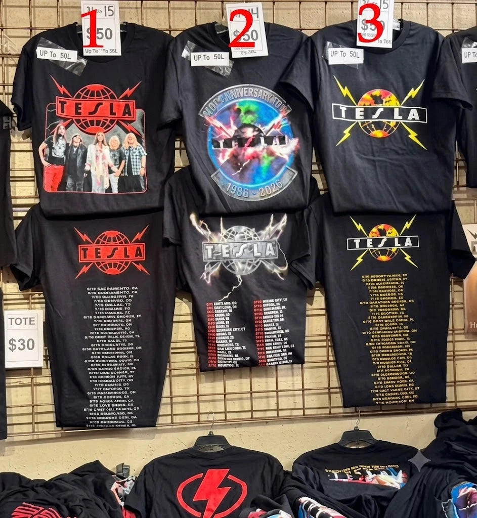 Tesla Band T-Shirt Concert Tour Dates Photo Graphic 2 Sided, reprinted