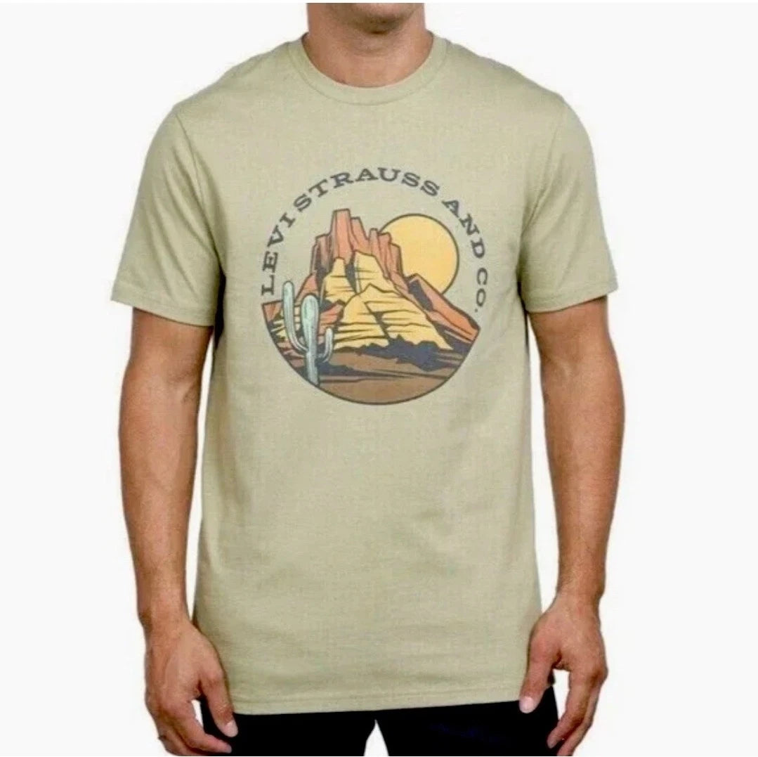 Levi Strauss Graphic Print T-Shirt, Men's Short Sleeve Top, Crew Neck Jersey Tee