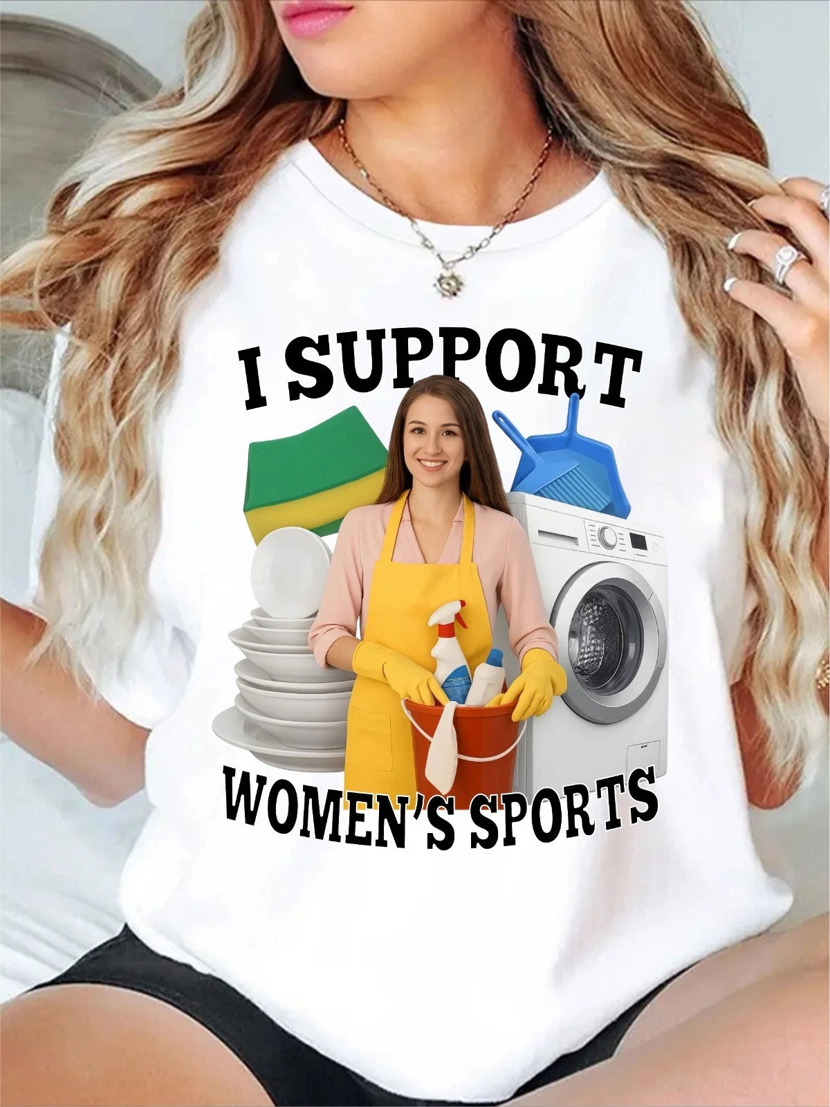 I Support Women's Sports T-Shirt - Funny Housewife Cleaning Washing Meme Tee