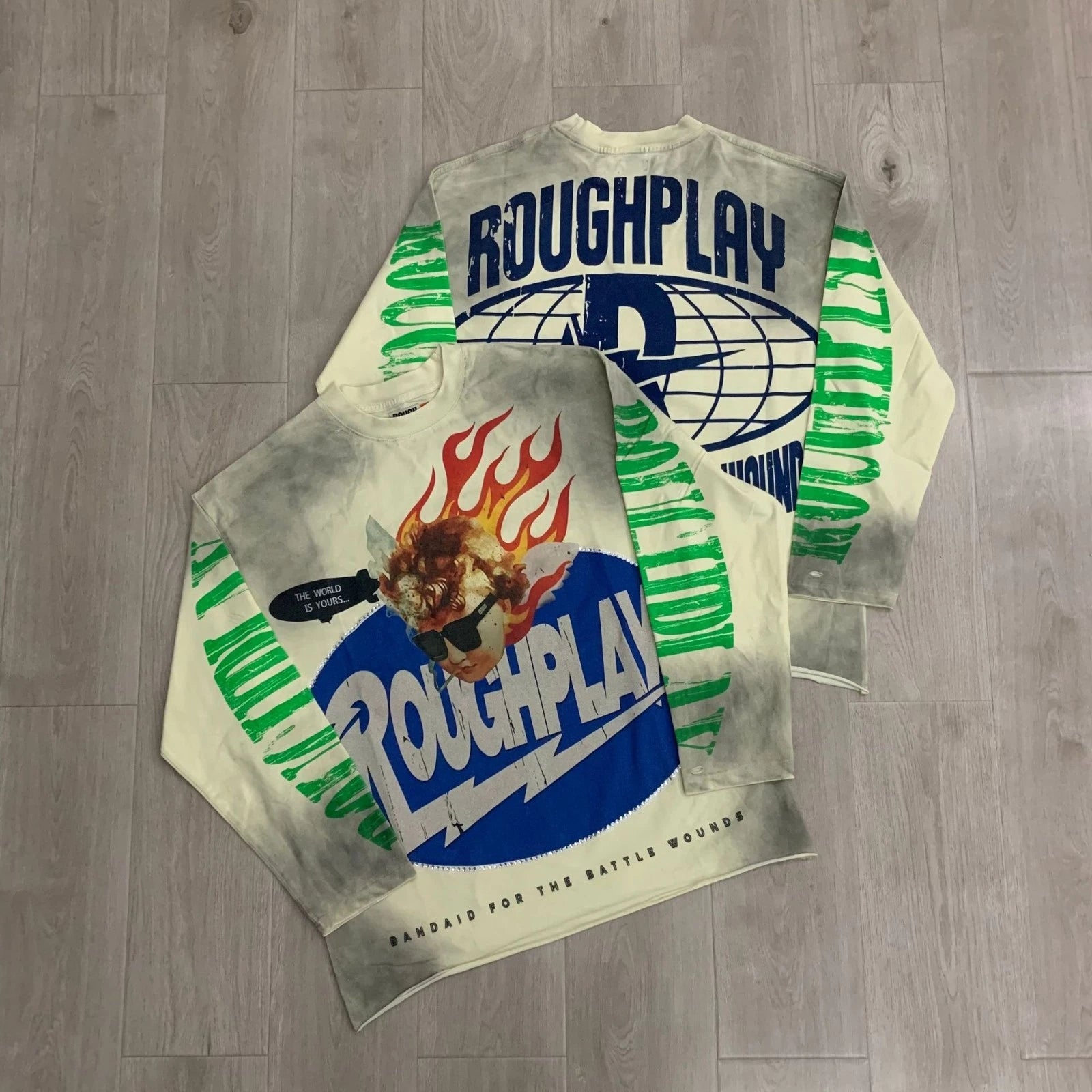 RoughPlay Washed Vintage Retro Round-neck Long-sleeve Shirt