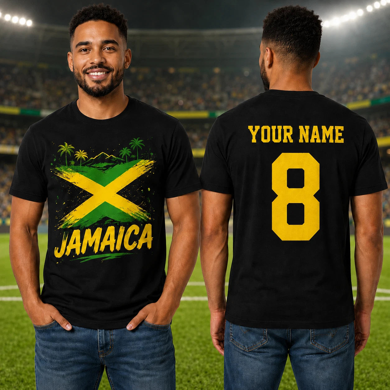 Personalised Jamaica Flag Men T Shirt, Name Number Supporter Tee