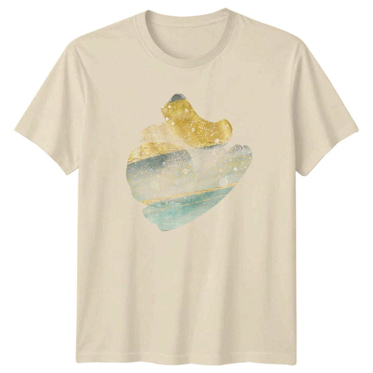 Abstract Gold Teal Art Design T-Shirt Modern Abstract Art Print Birthday