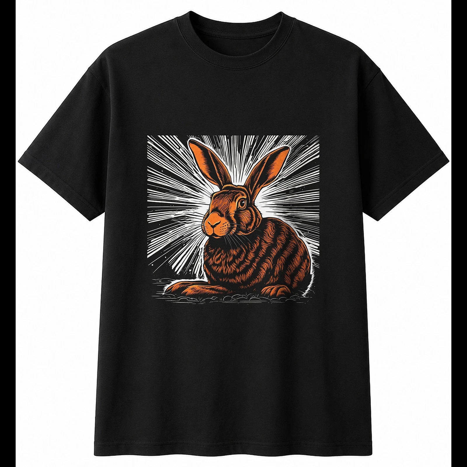 Graphic Flemish Giant Rabbit Sunbeams Cute Mens T-Shirt Black 100% Cotton Kawaii