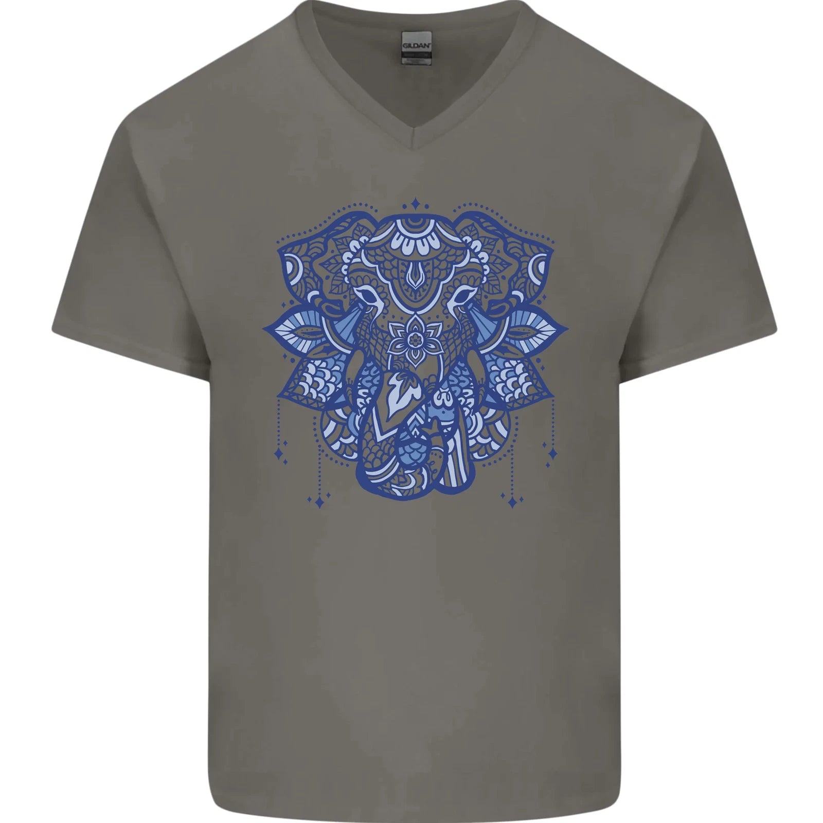 Mandala Art Elephant Mens V-Neck Cotton T-Shirt