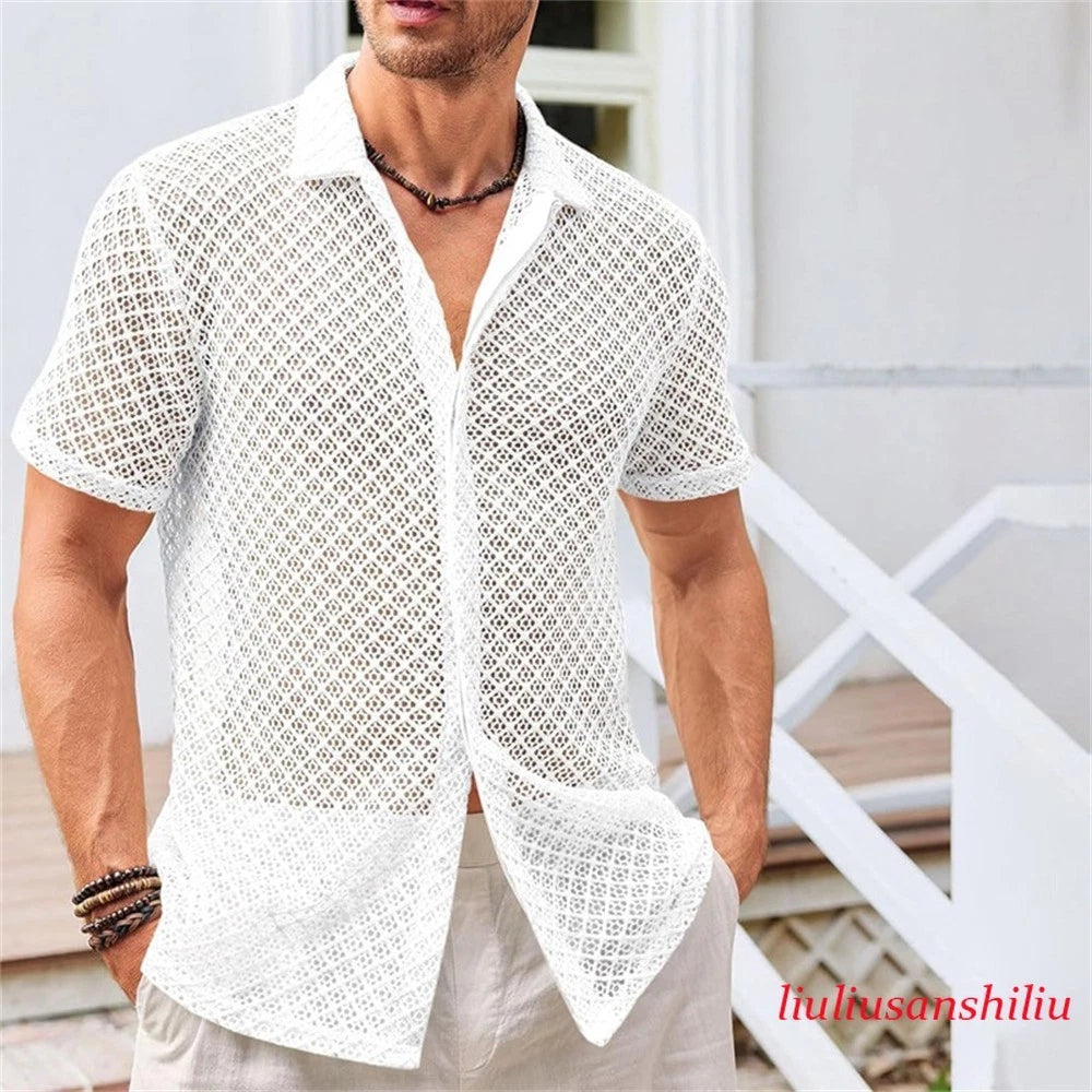 Men's Summer Shirt Casual Slim Shirts Short Sleeve Button Down Tops Blouse