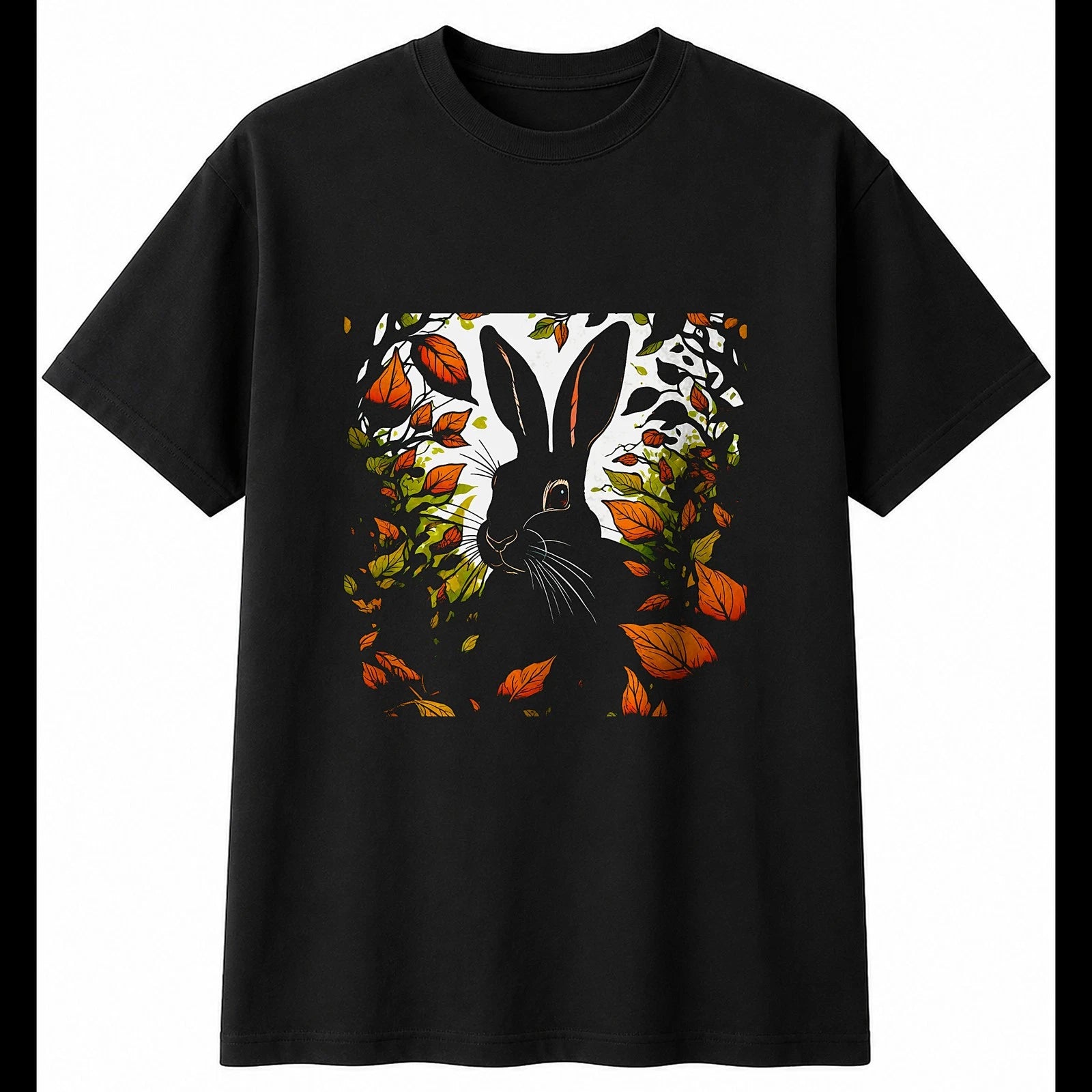 Detailed Rex Rabbit in Nature Mens T-Shirt Cute Black 100% Cotton Kawaii Novelty