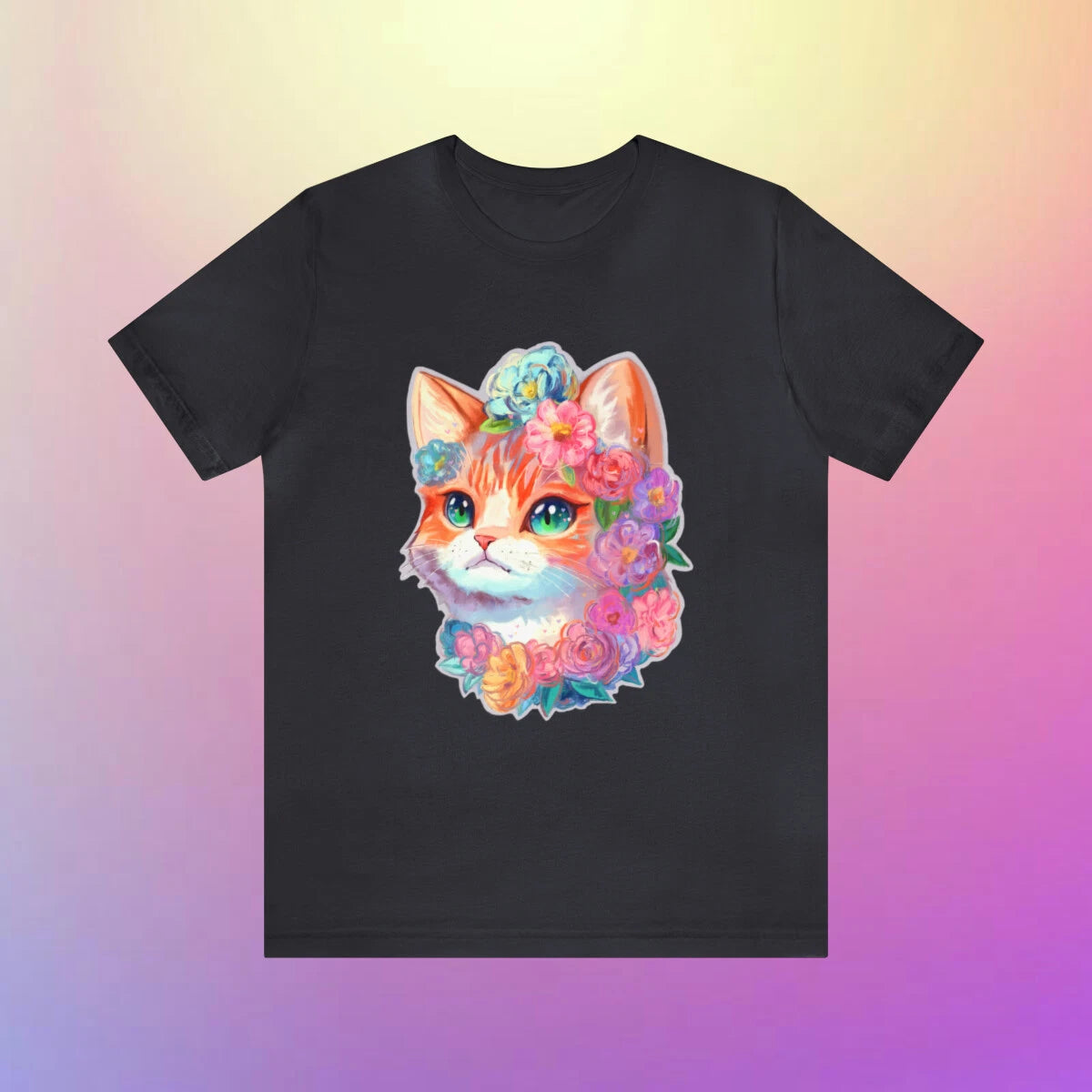 Cute Cat T-Shirt | Hand-Drawn Art with Flowers | Cat Lover Gift | Floral Design