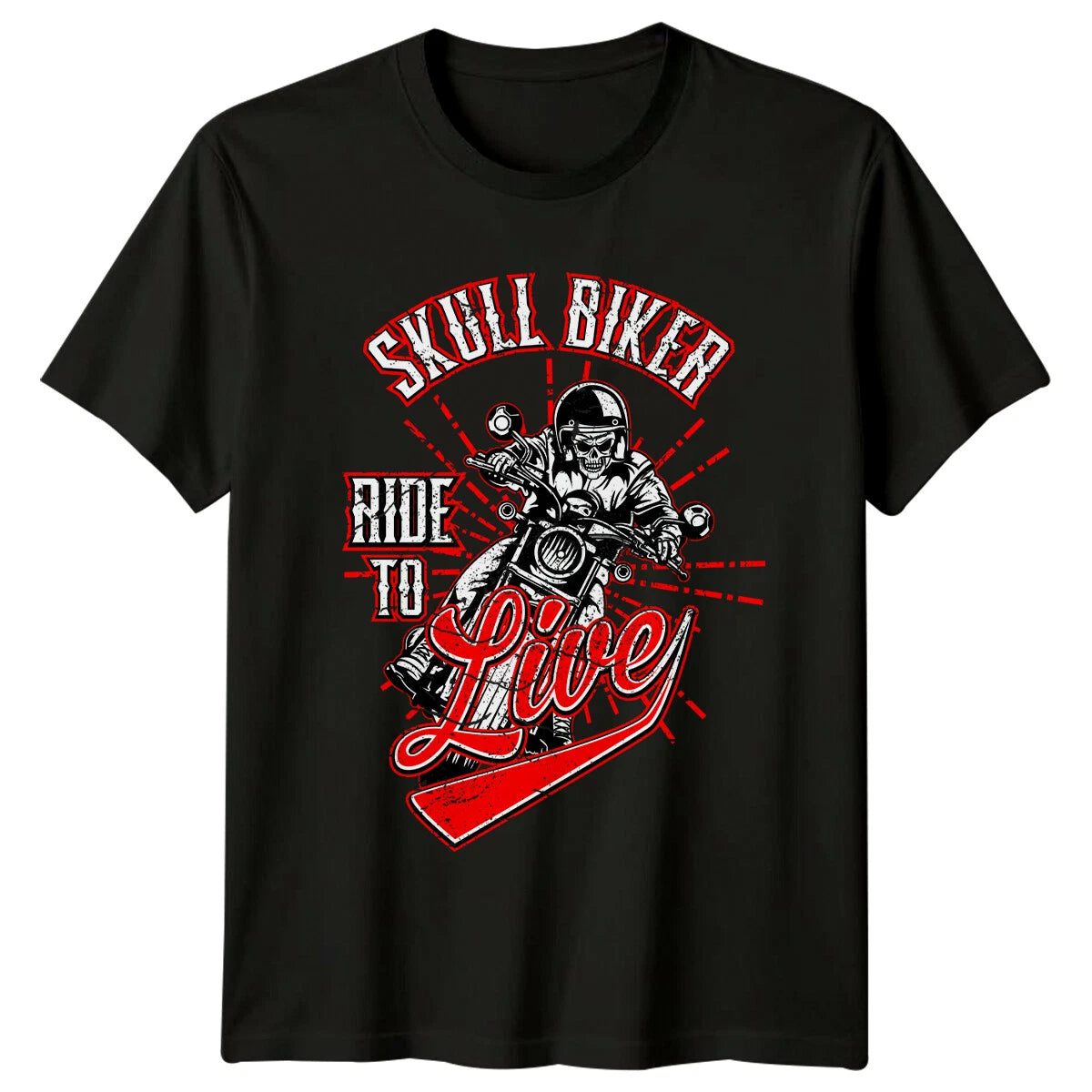Skull Biker Ride To Live Motorcycle Riding Hobbies Mens T-Shirt Womens Tee