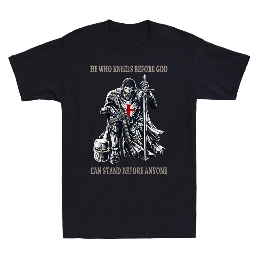 He Who Kneels Before GOD Can Stand Before Anyone Funny Vintage Men's T-Shirt Top