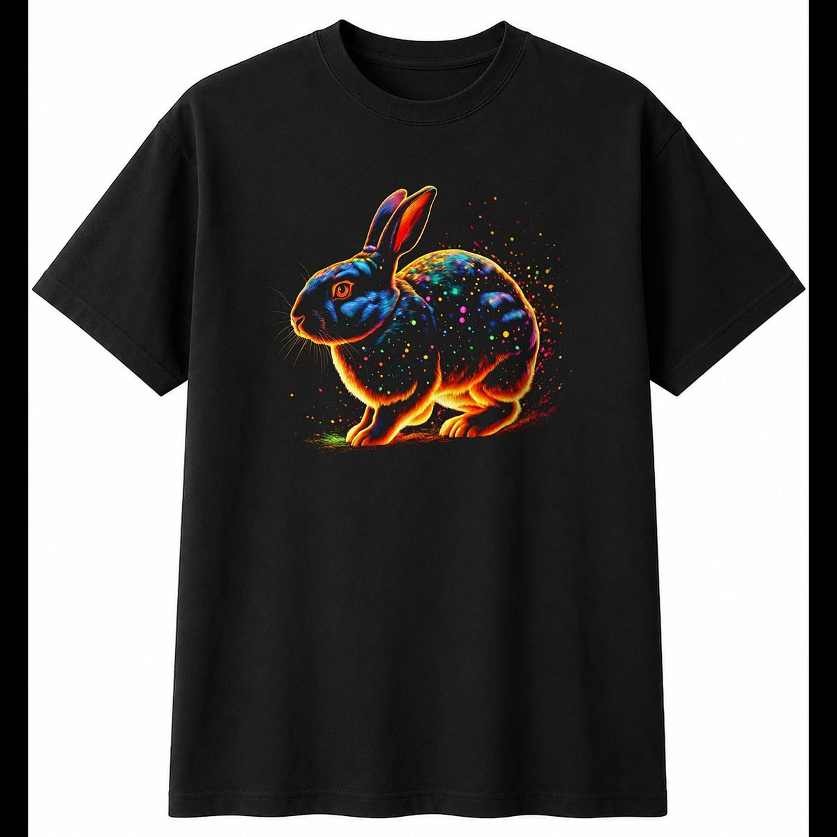 Detailed Rex Rabbit Glowing Cute Mens T-Shirt Black 100% Cotton Kawaii Birthday