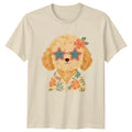Cute Cartoon Dog T-Shirt Stylish Tropical Floral Funny Animal Lover Summer Gift