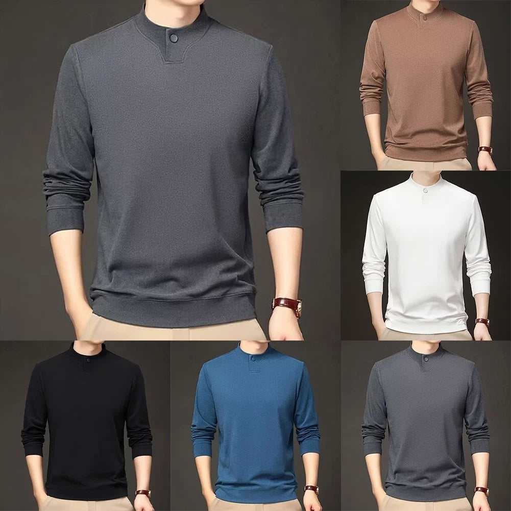 Men Long Sleeve Tee For Casual Occasions Four Seasons Long Sleeves Single Button