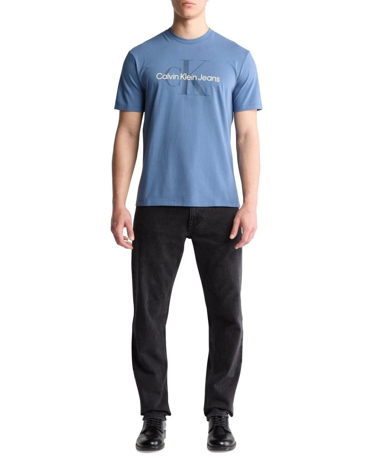 Clavin Klein Mens Classic Monogram Logo Graphic T Shirt Blue Horizon Size S NWT