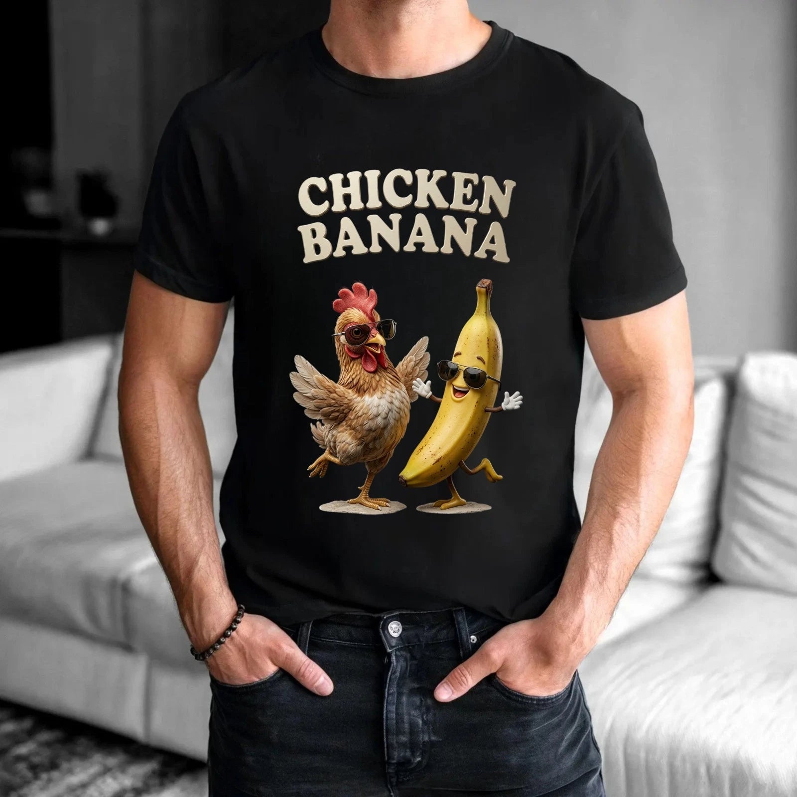 Funny Chicken Banana T-Shirt - Cute Character Gift For Men Women Unisex Tee Top