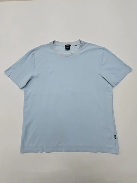 Boss Mens Slim Fit Logo Crew Neck T-Shirt in Blue Mercerised Size L Used