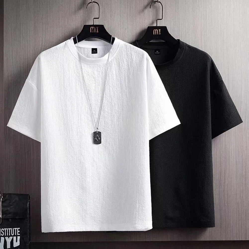 Men's T Shirt Loose Short Sleeve Casual Daily Wear Splicing Texture M-3XL