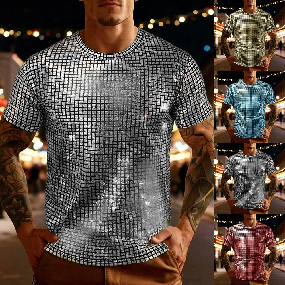 Loose Fit Men's Sequins Checkered Shirt for Hip Hop Modern Dance Performance
