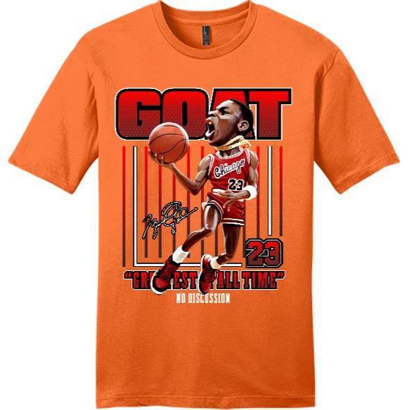 NEW ART SOCIETY MJ GOAT NO DISCUSSION ORANGE TEE SHIRT SMALL-4XLARGE MADE IN USA