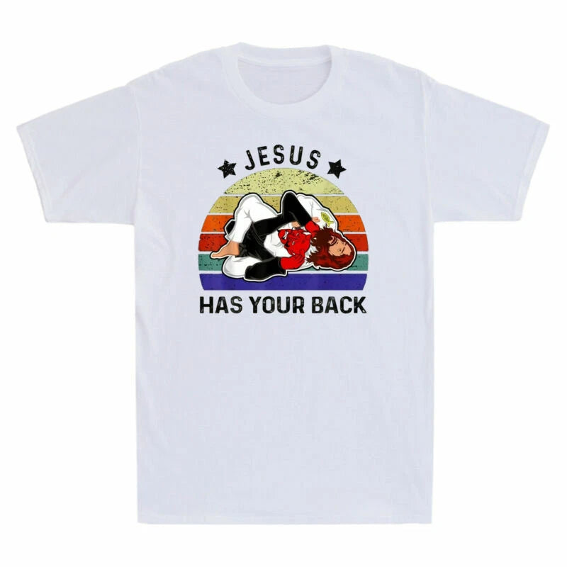 Back Your Gift Christian Jitsu Has Brazilian Men's Jiu T-Shirt Retro Jesus Funny