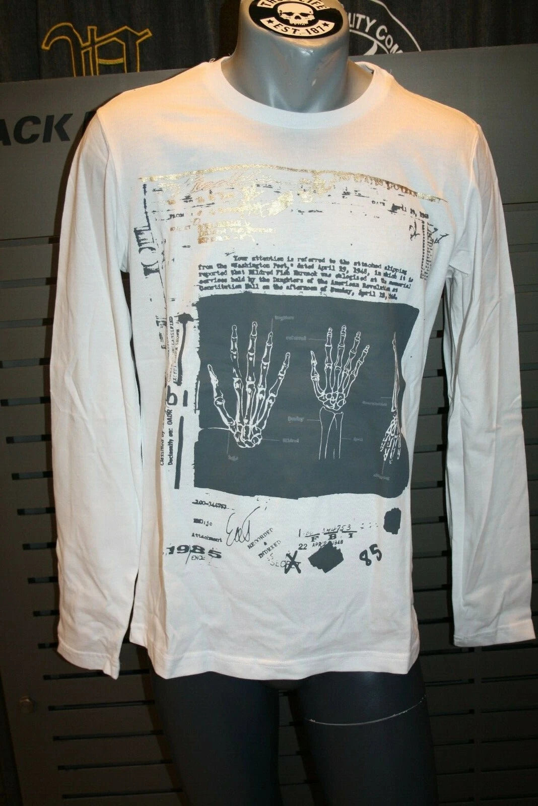 Picaldi Long Sleeve 3000 T-Shirt White Gold Grey With Print New 100% Cotton
