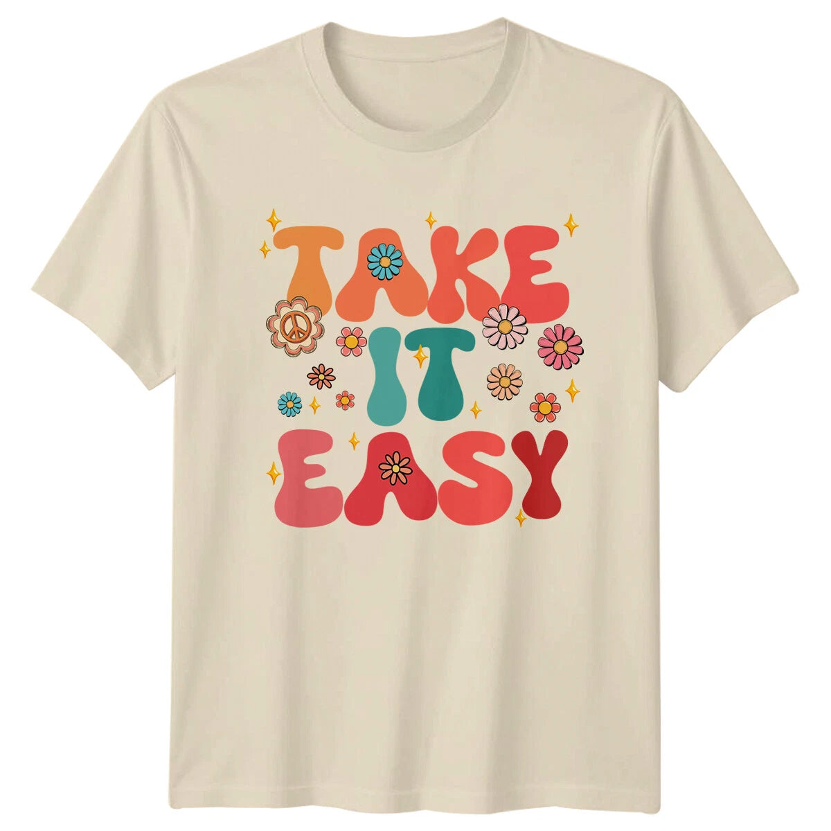 Take It Easy Flower Power Retro Groovy T-Shirt Nature Mens Womens