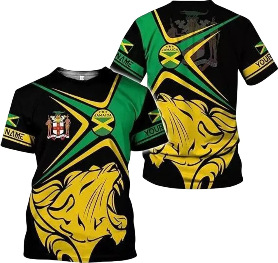 Custom Jamaica Flag Lion Shirt for Men Women Jamaican Pride T-Shirt 3D