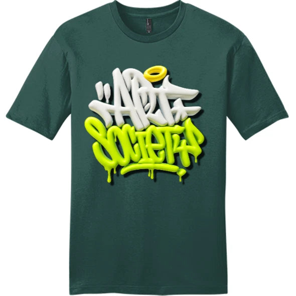 NEW Art Society 3D GRAFFITI BLACK/GREEN Tee Shirt EVERGREEN SM-4XL MADE IN USA