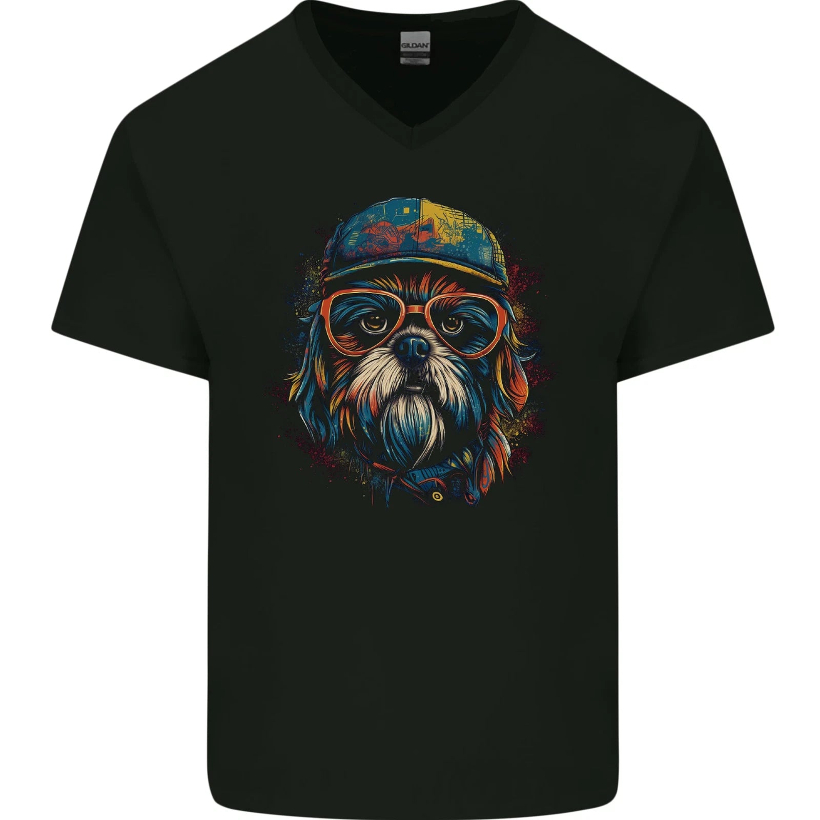A Cool Shih Tzu Dog Mens V-Neck Cotton T-Shirt