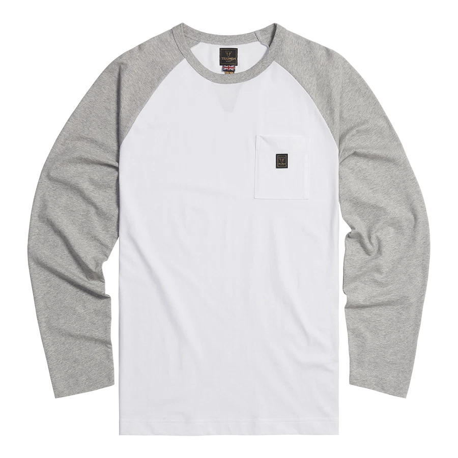 GENUINE Triumph Motorcycles Blackwell Long Sleeve T-Shirt White/Grey NEW