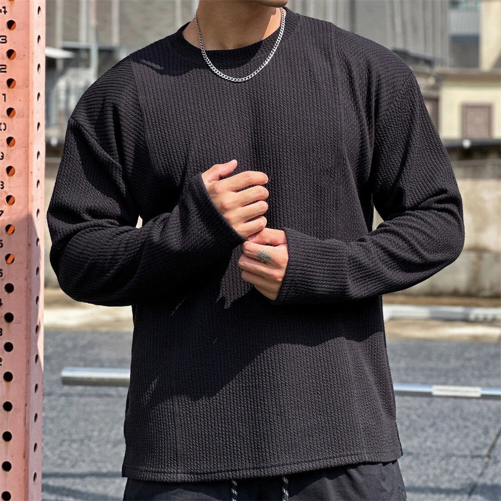 Men's Long Sleeve T-Shirt Classic Casual Baggy Round Neck Shirts