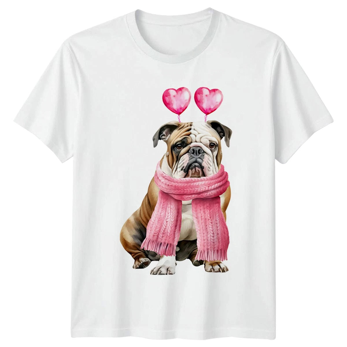Watercolor English Bulldog Dog Pink Womens T-Shirt Bulldog Dog Valentines Day