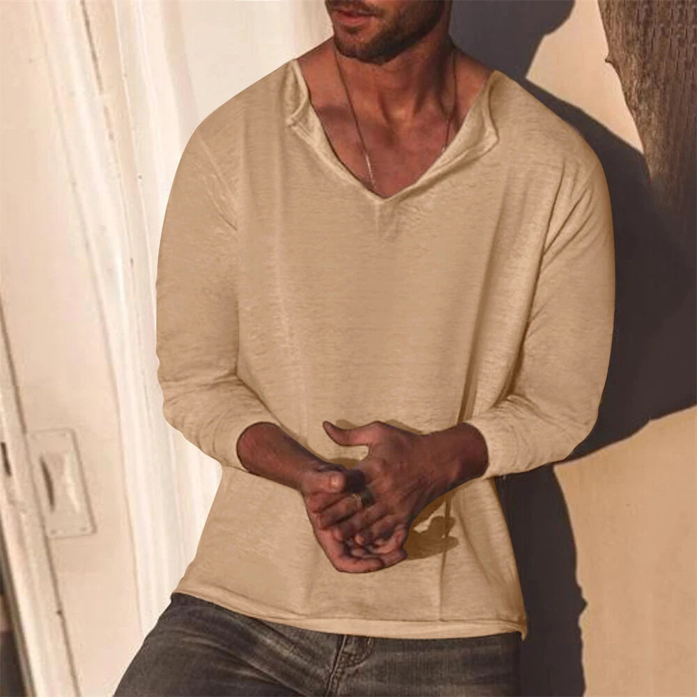 Men Sport Long Sleeve T Shirt V-Neck Top Running Tee Pullover Sweatshirt