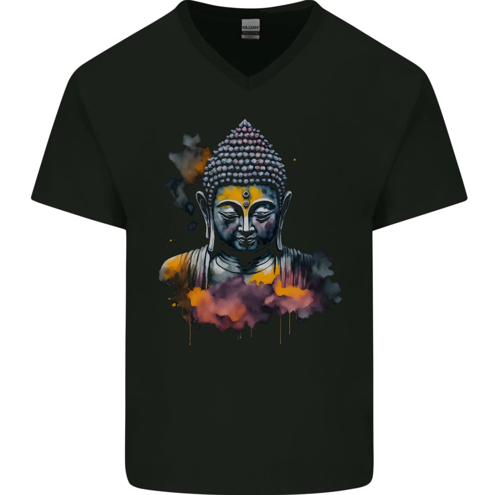 Buddha Watercolour Mens V-Neck Cotton T-Shirt