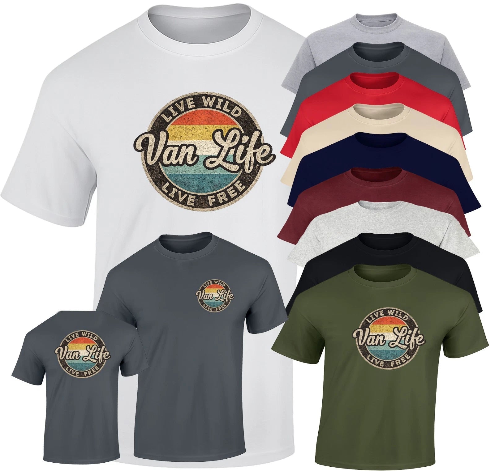 Vanlife T Shirt DTF Printed van life live wild live free retro camping design