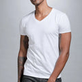 Light Gray Man T Shirt Comfortable Low Cut V Neck Short Sleeve Pullover