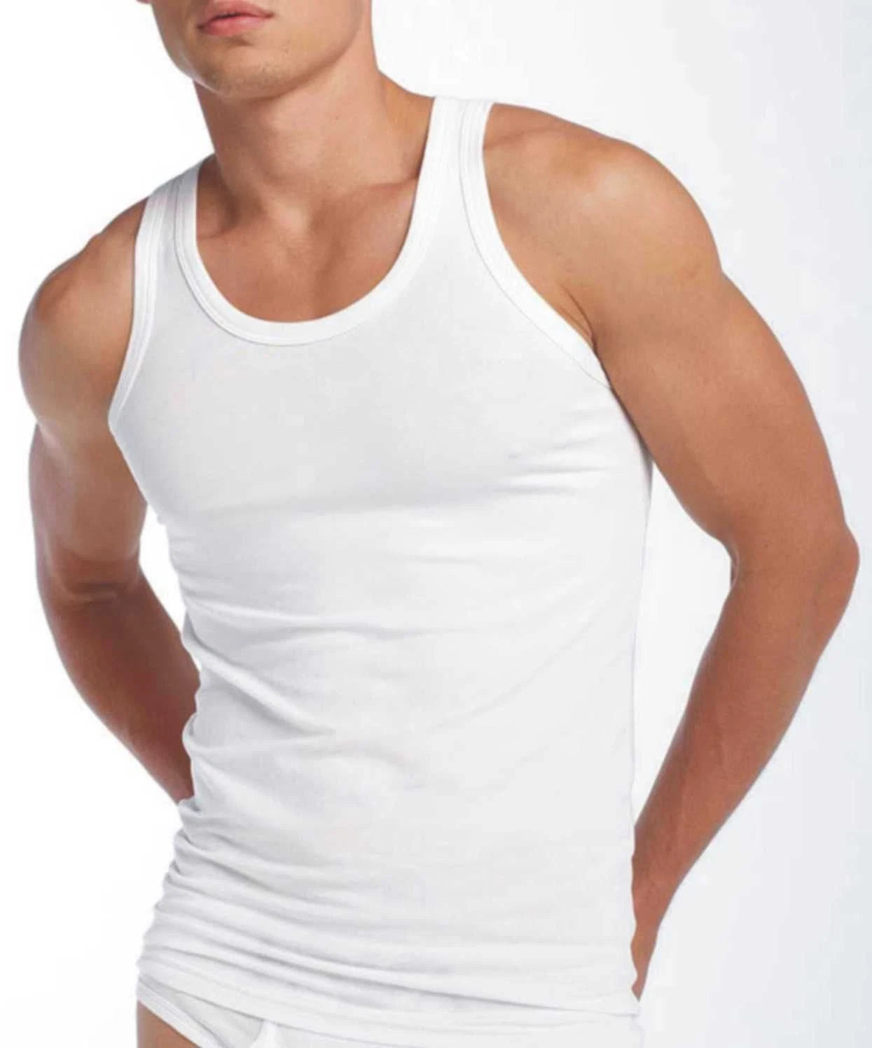 4 Pack Plain Mens 100% Cotton interlock Sleeveless Vests -Blue,s & White S-5XL
