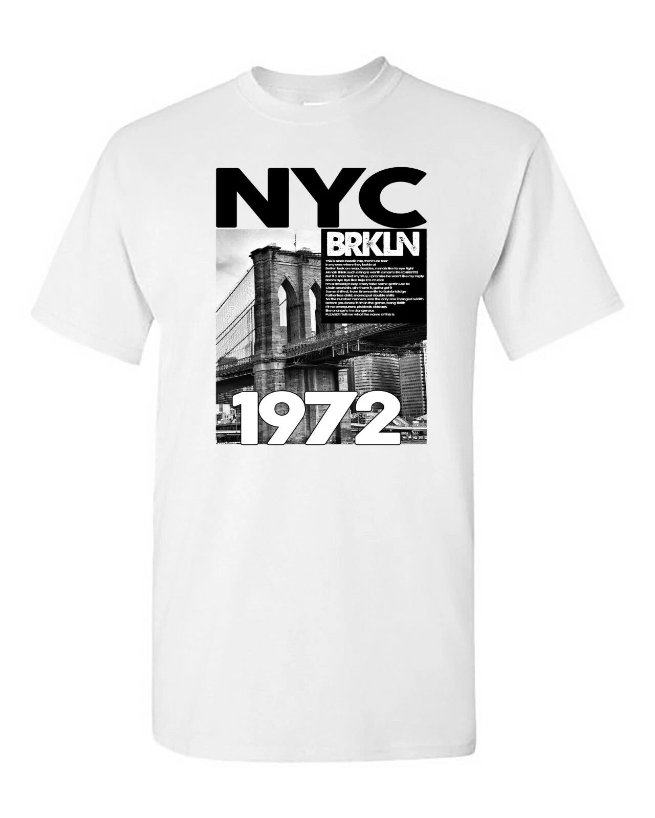 1972 NYC Brooklyn Urban Republic Graphic Streetwear Tee White T-Shirt Size S-5XL