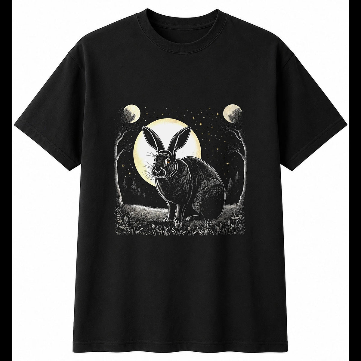 Flemish Giant Rabbit in Moonlight Cute Mens T-Shirt Black 100% Cotton Kawaii
