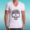 Men's T-Shirt V Neck 'Skull Flowers' Gift Idea Road To Happiness