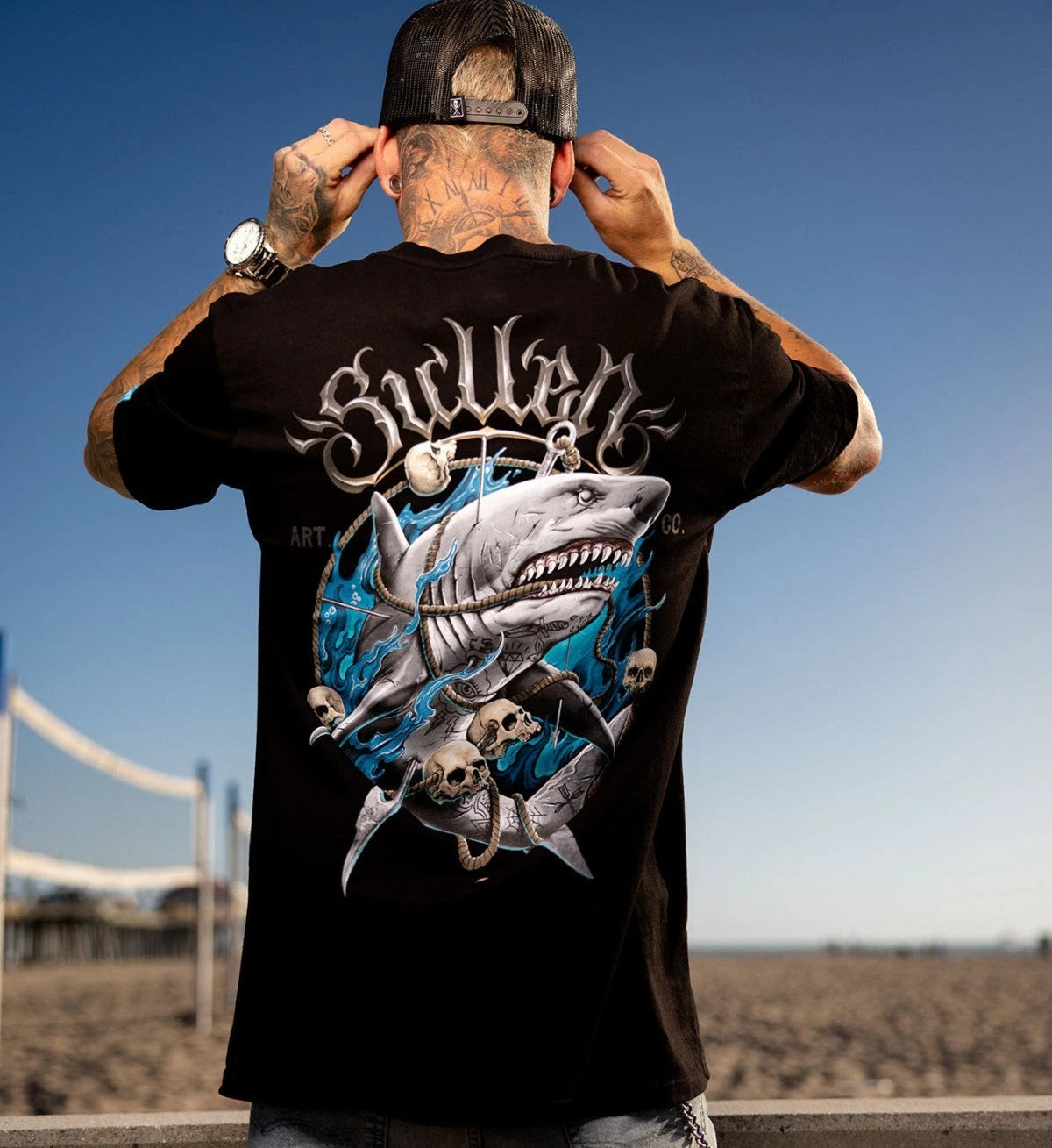 Sullen Shark Skull Black Premium T Shirt UK M-3XL UK No Duty
