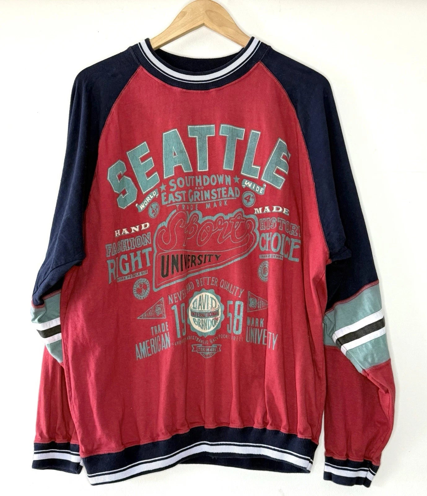 Vintage David Brandon International XL T-shirt Long Sleeve Graphic Seattle Y2K