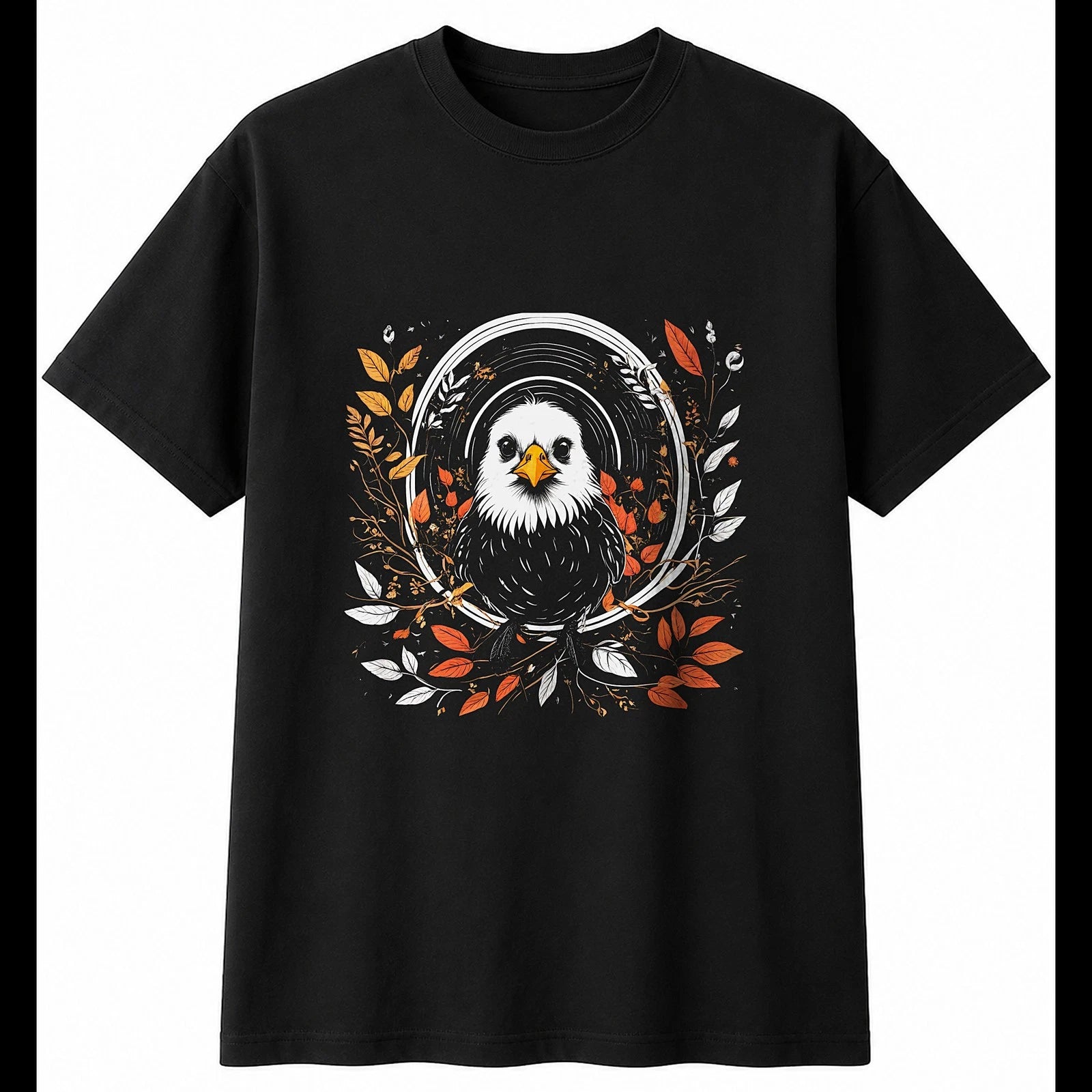 Botanical Chick Sunbeams Chicken Cute Mens T-Shirt Black 100% Cotton Kawaii