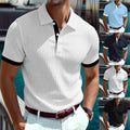 Men's Slim Fit Short Sleeve T-Shirt with Turn Down Collar Stripe Streetwear Top