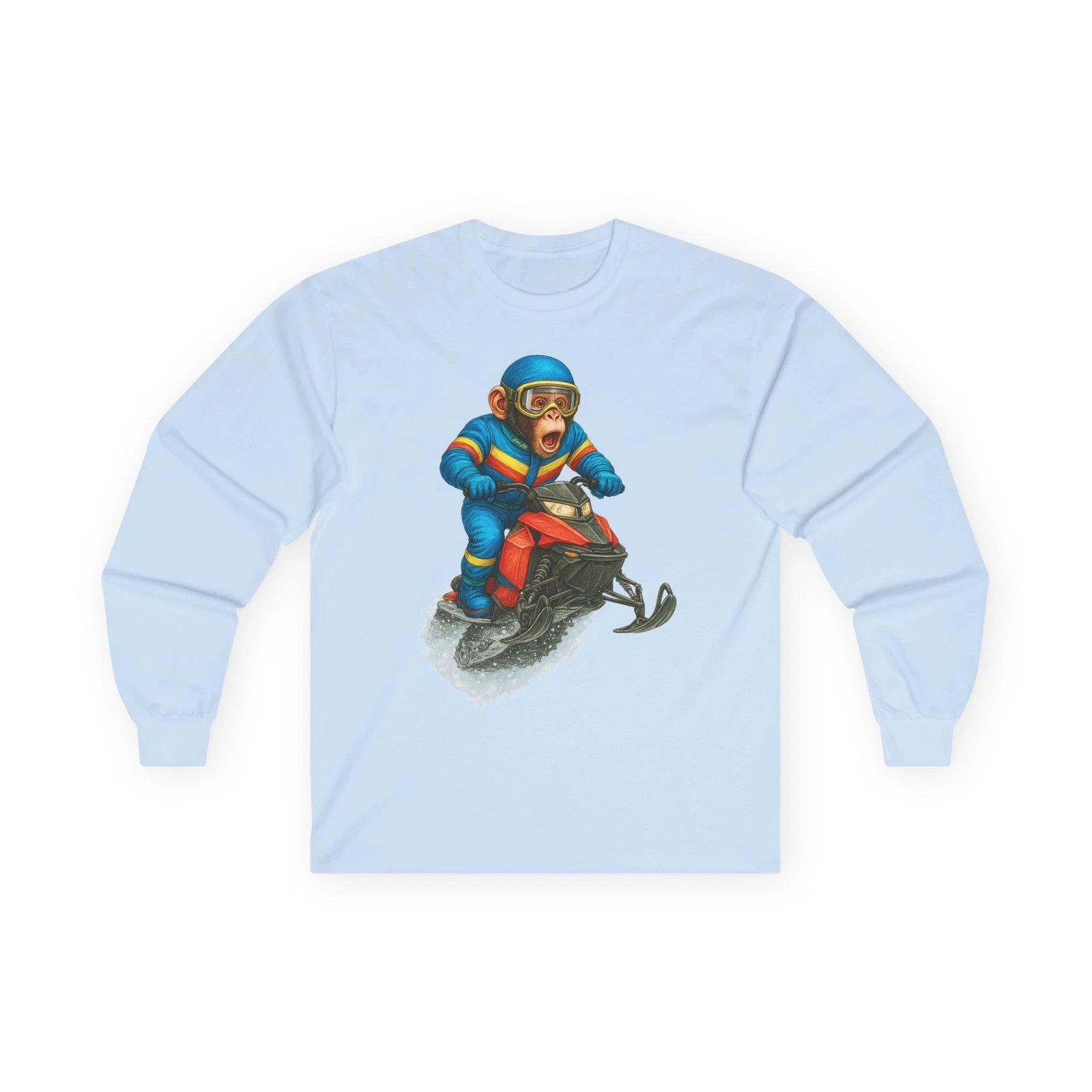 Faux Life Snowmobile Chimp Winter Snowmobiling Sled Monkey Long Sleeve T-Shirt