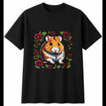 Graphic Syrian Hamster with Roses Cute Mens T-Shirt Black 100% Cotton Kawaii