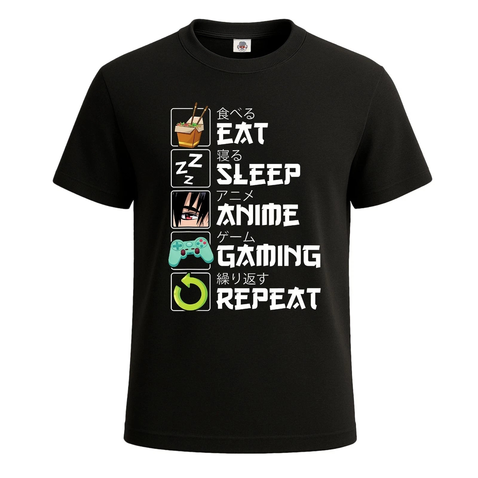 Eat Sleep Anime Gaming Repeat Manga Funny Gamer Mens T Shirt Gift Party Tee Top