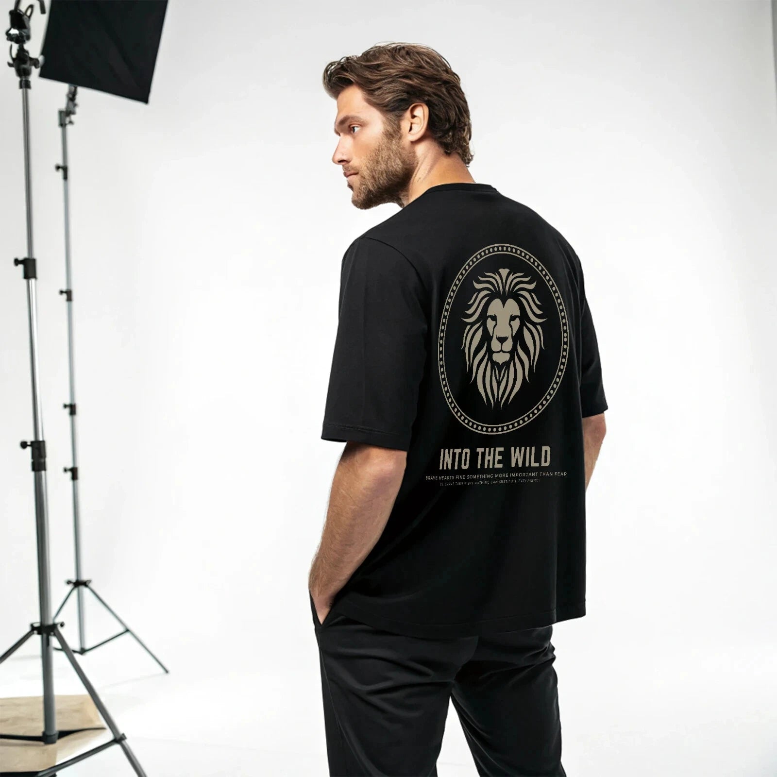 Men’s Inspirational Text Graphic Printed Oversized Black T-Shirt Modern Relaxed