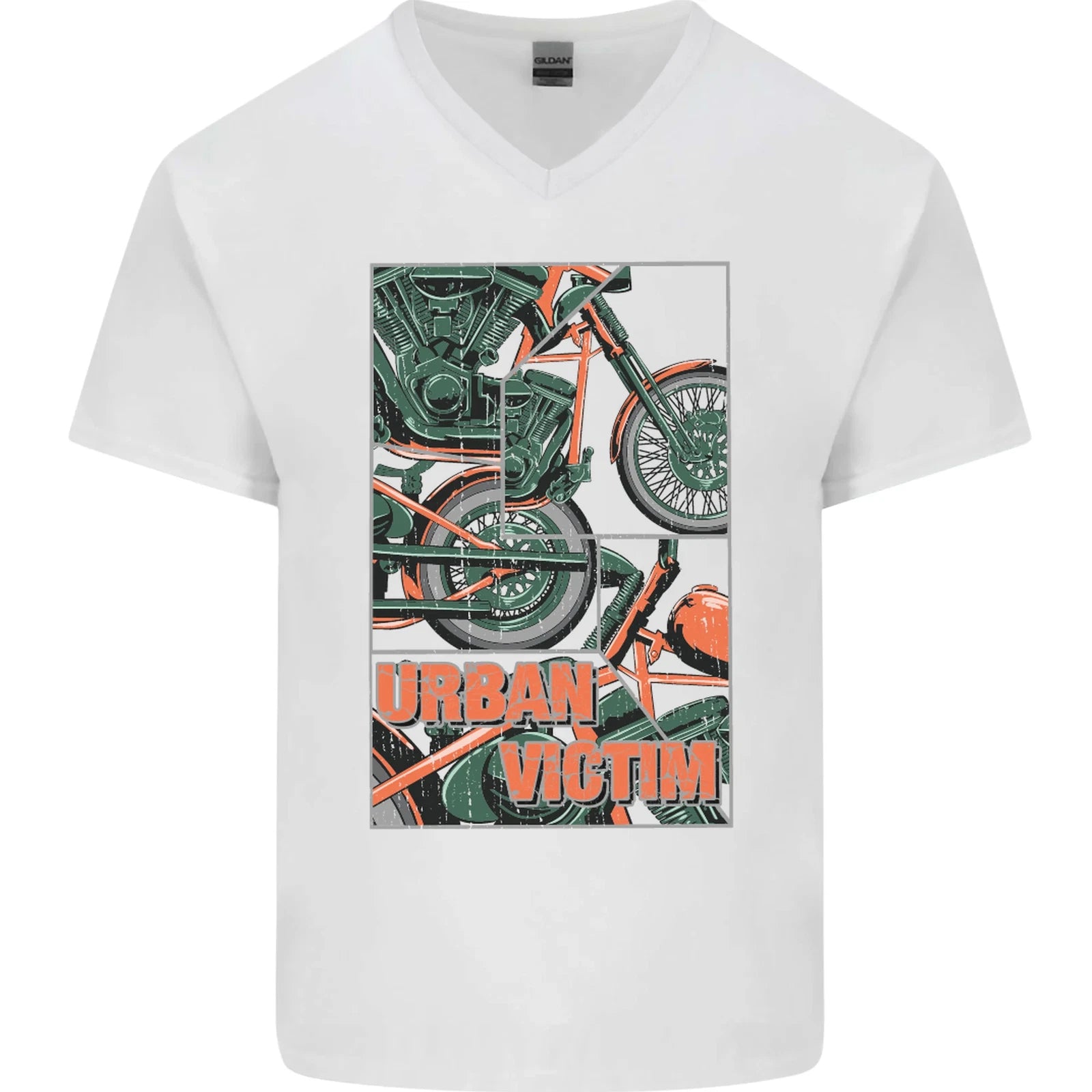 Urban Victim Motorcycle Motorbike Biker Mens V-Neck Cotton T-Shirt