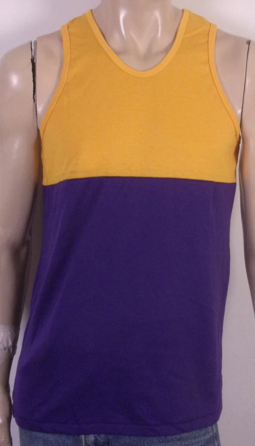 vintage 80s Garan NWOT Yellow / Purple Tank Top T-Shirt L.A. Lakers Blank SZ L